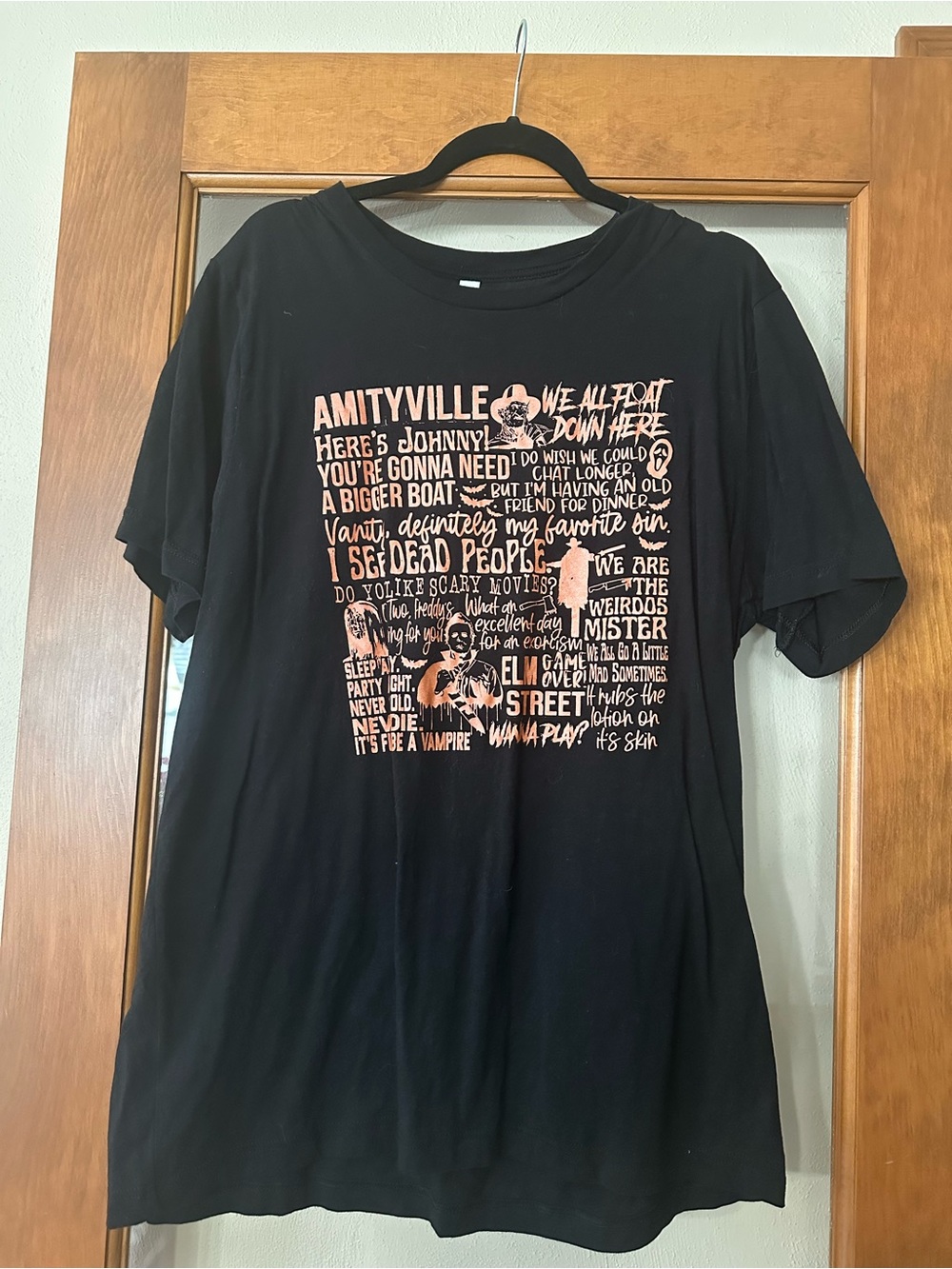 Black Halloween Graphic T-Shirt with orange Print - Unbranded
